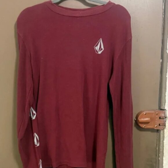 Volcom Maroon Long Sleeve Shirt with Logo - Picture 1 of 5